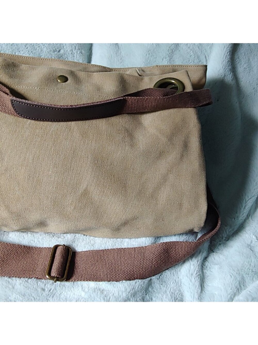 ZEDE Pont-des-Arts Washed Canvas Split Leather Crossbody Tote Contemporary - Picture 10 of 15